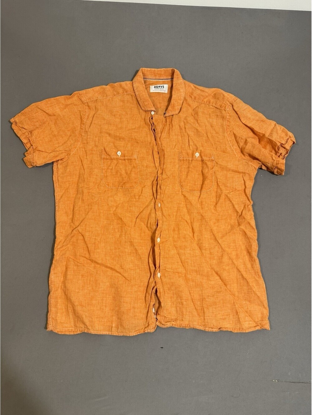 Mens Agave Denim Smith Tailored Workwear Orange 100% Linen Button Up Shirt XL